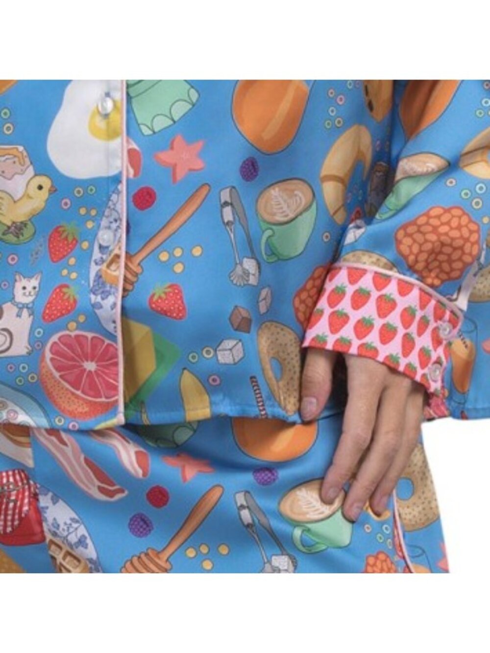 KAREN MABON 2pc Breakfast Print Notch Collar Pajama Set With Contrast Trim - Picture 4 of 4